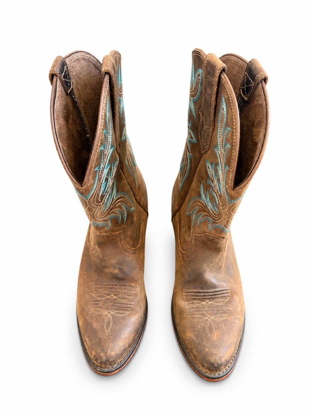 Ariat Brown Leather Turquoise Embroidered Western Cowboy Boots 8B